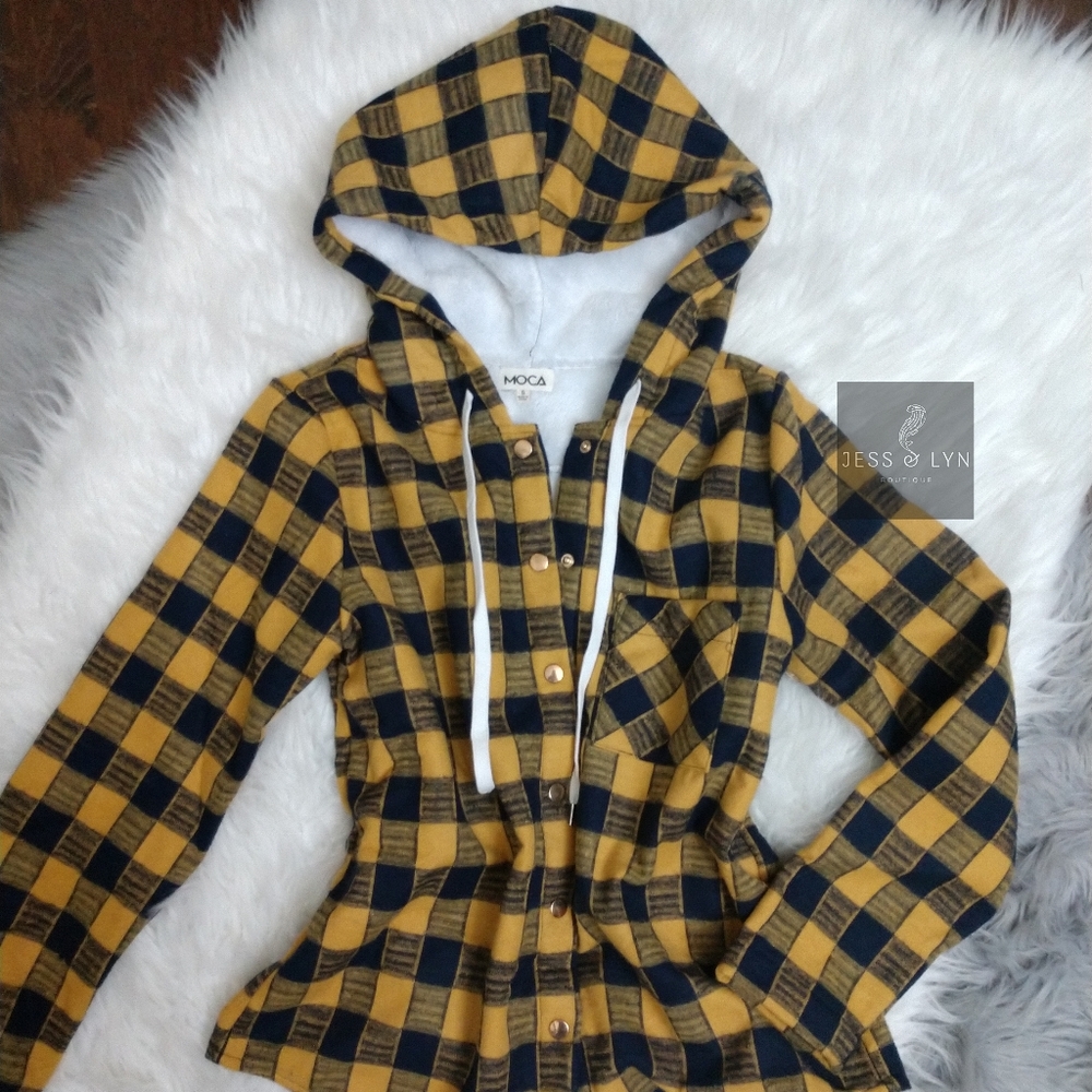 🆕Mustard/Navy Checkered Jacket w/Hoodie